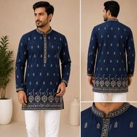 Kurta court en rayonne et coton pour homme, de qualité supérieure et élégant, avec broderies et deux poches latérales, prix de gros par Royal Export.