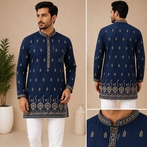 <b>men's</b> Premium And elegent Rayon Cotton Short <b>Kurta</b> with Embroidery Work & Dual Side Pockets wholesale rate by royal export - Product Image 5