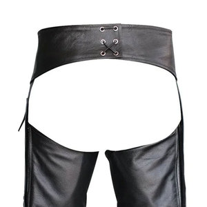 Chaps d'équitation authentiques en cuir de vachette pour hommes, protection des jambes, artisanat durable, aspect vintage délavé, personnalisables - Product Image 6