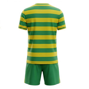 Custom Sublimated <b>Soccer</b> Jersey Set Men's Green Yellow Striped V-Neck Short Sleeve Moisture Wicking Uniforms Adult Size - Product Image 3