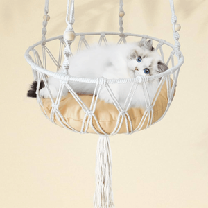 Modern Boho Style Macrame <b>Hammock</b> Handwoven Comfortable Indoor Cat & Rabbit Bed Cave Home Decor Wall Bed Sleeping Playing Kit - Product Image 3