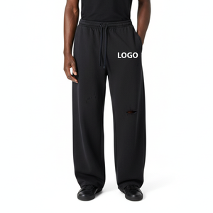 New Article Men's Black Elastic Waist Sweatpants Casual Breathable Knitted Pants With Pockets Autumn Wear - Product Image 1