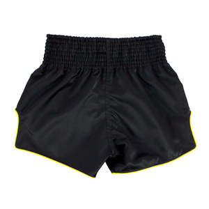 Shorts de boxe noirs avec bordure jaune, coupe régulière, séchage rapide, polyester, vêtements d'arts martiaux unisexes, taille adulte - Product Image 2