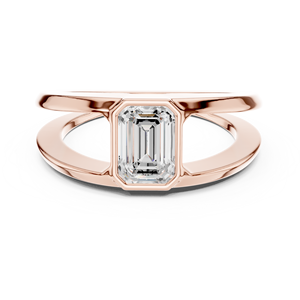 Rose Gold Lab Grown Emerald Cut <b>Diamond</b> Bezel Set Solitaire <b>Ring</b> for Women, Minimalist Engagement Wedding Fine Jewelry - Product Image 1