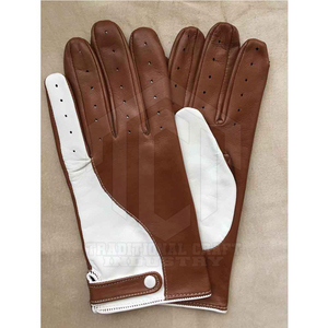 <b>Mens</b> <b>Leather</b> <b>Driving</b> <b>Gloves</b> Tan Brown White Colorblock Breathable Perforated Design Classic Fashion <b>Gloves</b> Wholesale - Product Image 5