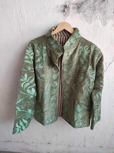 Handmade Bohemian Olive Green <b>Jacket</b> Women Floral Embroidery Casual <b>Short</b> Outerwear - Product Image 5