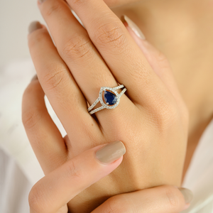 Anillo de Oro Blanco K14 con Zafiro Azul en Forma de Pera de 5x7mm y Diamantes, Diseño Clásico, Bajo MOQ, Última Tendencia en Joyería - Product Image 4