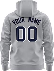 Sudadera deportiva con capucha y cremallera personalizada para hombre, color gris, con nombre del equipo y número estampados por sublimación, manga raglán. - Product Image 6