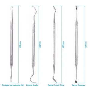 Juego de 6 instrumentos quirúrgicos dentales con espejo, pinzas y estuche, herramientas manuales con agarre estriado plateado, clase I - Product Image 5