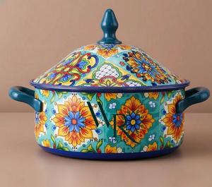 Plat de service chaud en émail de haute qualité avec couvercle, motif floral, prix usine, pour le Moyen-Orient - Product Image 5