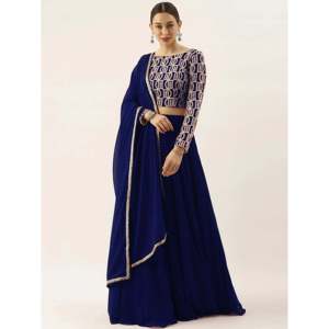 Robe de soirée ravissante en georgette bleue à sequins, style Lehenga Choli avec dupatta - Product Image 3