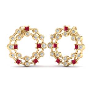 ต่างหูแบบห่วง REYES GRA รับรองมาตรฐาน ทองคำแท้ 14K 18K ประดับเพชรโมอิสซาไนต์ทรงปรินเซสคัท 0.3 กะรัต พร้อมพลอยทับทิม - Product Image 6