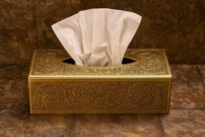 Gold Metal Tissue Box <b>Vintage</b> Design Engraved Pattern Stylish Functional Addition for Dining <b>Tables</b> <b>Side</b> <b>Tables</b> and Events Setup - Product Image 4