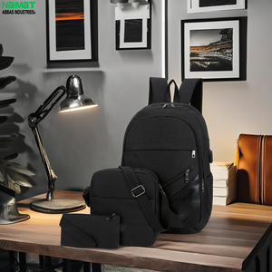 Naimat Durable PVC Oxford Cloth <b>Backpack</b> Set 3-Piece <b>Black</b> Outdoor Camping Bag for <b>Men</b> Women 2 Seasons - Product Image 1