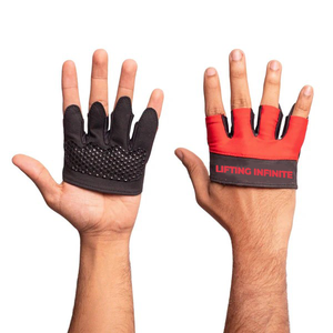 Gants de musculation demi-doigts Lifting Infinite, fitness, rouge et noir, en PU, unisexe, à enfiler - Product Image 2