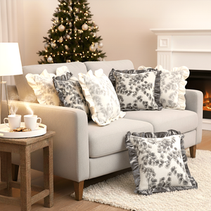 SOGA 6-<b>Piece</b> Decorative Pillow Cover <b>Set</b> 45cm Floral Ruffle Trim <b>3</b> Gray and <b>3</b> White for <b>Sofa</b> and Bedroom - Product Image 6