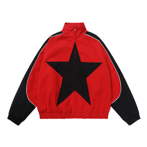 Veste décontractée oversize pour homme, imprimé étoiles Y2K, col montant, fermeture éclair, tissu tissé, imperméable, écologique, coupe-vent de printemps - Product Image 2