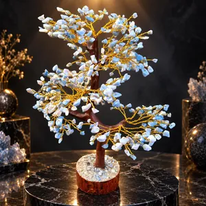 Arbre en cristal d'opale bleue fait main en gros, 500 perles de pierres précieuses enroulées de fil, décoration Feng Shui pour la maison - Product Image 1