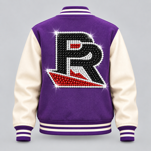Chaqueta Universitaria para Mujer con Logotipo de Diamantes de Imitación, Chaqueta Bomber Personalizada con Letras, Chaqueta de Animadoras con Servicio OEM ODM - Product Image 4