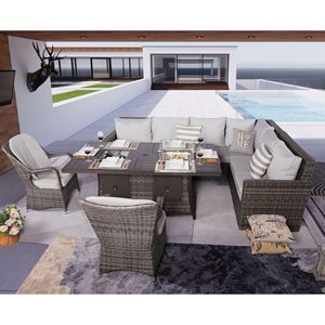 Juego de Muebles de Patio de 7 Piezas, Color Gris, con Sofá, Brasero, Contenedor para Hielo, Mesa de Comedor, Muebles de Comedor de Exterior de Primera Calidad - Product Image 2