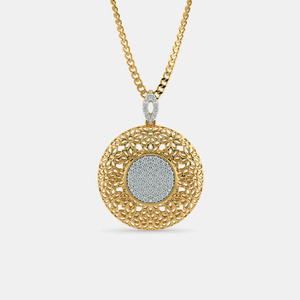 Yellow Gold Filigree Circle Lab Grown Diamond Pendant Necklace - Product Image 1