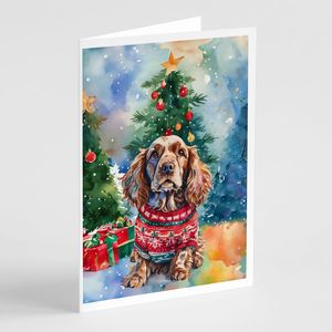 Whimsical A7 Tamaño 5x7 Tarjetas de notas en blanco Paquete de 8 Cocker Spaniel inglés Tarjetas de felicitación de Navidad con sobres - Product Image 1