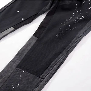 Jean en denim vintage de haute qualité, coupe droite, double genou, avec logo personnalisé, délavé, décorations rivets, style streetwear hip-hop - Product Image 5