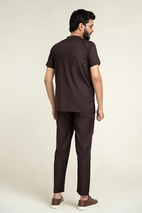 Ensemble de blouses médicales bleues pour hommes, haut à col en V et pantalon cargo à poches, uniforme d'hôpital en tissu tissé coton-polyester, détection des aiguilles - Product Image 3