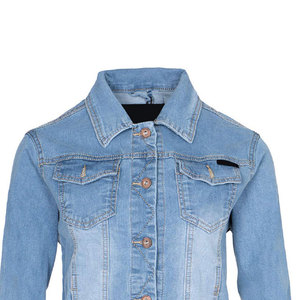 Women's Light Blue Denim <b>Trucker</b> <b>Jacket</b> Full Sleeve Button Front Turn-down Collar Washed Cotton Spring Wear - Product Image 6