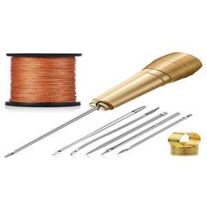 Kit de Costura de Cuero con Aguja y Punzón de Madera, 5 Agujas Intercambiables, Hilo de Cobre y Dedal ZetomedPro - Product Image 1