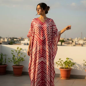 Kimono Maxi Bohemio Estilo Boho para Playa, Kaftán Resort de Algodón Hecho a Mano Transpirable con Tie-Dye, Bata de Baño Holgada para Vacaciones - Product Image 1