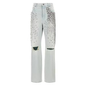 Jeans pour femmes Autumn Crystal, style vintage, coupe slim, droite ou ample, avec strass effet éclaboussures - Product Image 1