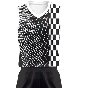 Ensemble d'uniformes de basketball personnalisés pour hommes, noir et blanc, maillot sans manches et short, imprimé damier zigzag, vente en gros, vêtements de sport d'équipe - Product Image 5