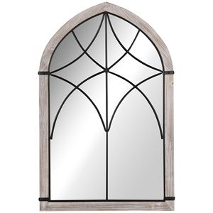 Specchio da Parete Rustico Moderno in Stile Nordico con Cornice Effetto Legno 36,5 X 23,5 Pollici, Forma ad Arco per Soggiorno e Camera da Letto - Product Image 1