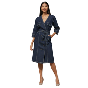 Robe en jean pour femme, coupe trapèze, en coton premium, vêtements décontractés, fournisseur OEM ODM, vente en gros - Product Image 4