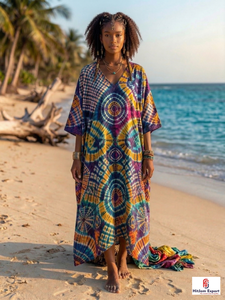 Printed Women <b>Kaftan</b> Dress Loose Fit Comfortable Beach Wear Lightweight Fabric Stylish <b>Summer</b> Bulk Manufacturing Export Supply - Product Image 2