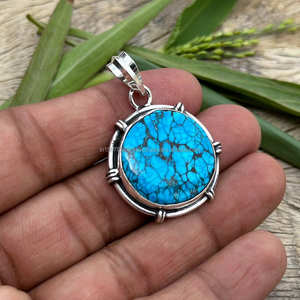 925 pendentif en argent Sterling bijoux Turquoise pierre de naissance à la main en argent collier de guérison couleur bleue pendentif pour colliers femmes - Product Image 5