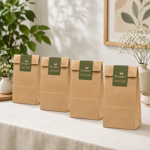 EcoRev Kraft Paper Self-Folding <b>Bag</b> Recyclable Eco-Friendly Offset Printing Button Closure Food Gift <b>Craft</b> Use - Product Image 4