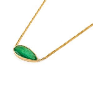 18K East West 6.6 Ct <b>Emerald</b> Bezel <b>Pendant</b> Necklace with Curb Chain - Product Image 2