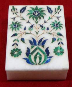 Boîtes à bijoux en marbre blanc rectangulaires, nouveau design exclusif, avec incrustation de fleurs en nacre bleue, pour cadeaux d'affaires. - Product Image 2