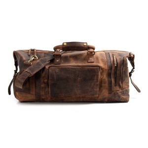 Handmade Custom Luxury 100% Genuine <b>Leather</b> Durable Zipper Casual Foldable <b>Duffle</b> <b>Bag</b> Unisex Wholesale Weekend Sports Gym Carry - Product Image 4