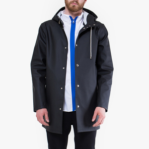 <b>Men's</b> Long Waterproof Hooded Raincoat <b>Black</b> Button Front Solid Color Outdoor Wear Regular Fit Polyester Shell <b>Jacket</b> - Product Image 6