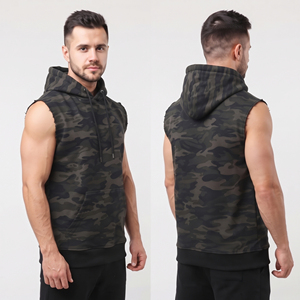 Sudadera con Capucha sin Mangas para Hombre con Estampado de Camuflaje, Ropa de Invierno, Sudadera con Capucha sin Mangas de Felpa de Algodón de 450 GSM, Sudadera con Capucha de Felpa para Hombre - Product Image 1