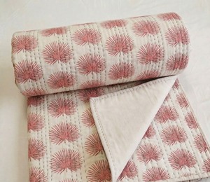 Indian Hand Block Print Pink Cotton Luxury Modern Winter Hotel Comforter Soft <b>Quilted</b> Blanket Eco-Friendly Hospital & Home Use - Product Image 3