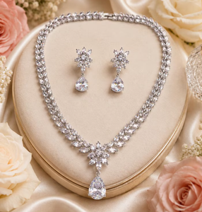 Conjunto de Collar y Pendientes de Circonita Blanca con Aspecto de Perla, Colgante en Forma de Gota de Agua, Joyería para Bodas y Fiestas - Product Image 3
