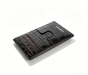 Portefeuille porte-cartes en cuir véritable Castello, fin, avec logo gaufré, fermeture ouverte, pour usage professionnel et décontracté - Noir, Bleu marine, Rouge, Vert - Product Image 4