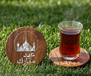 Customized Laser Engraved Brass Shell Inlay <b>Wood</b> Coasters Wholesale Hot Selling Handcrafted Islamic Home Kitchen <b>Placemats</b> - Product Image 4