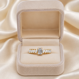 Luxury Emerald & Marquise Lab Grown <b>Diamond</b> <b>Ring</b> | 18K Yellow Gold Stackable Wedding Band | Minimalist Bridal Fine Jewelry Gift - Product Image 2