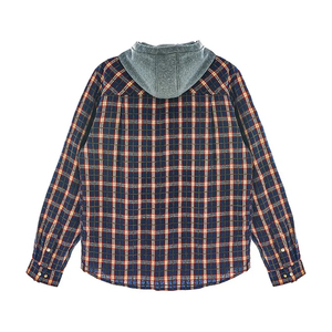 Chemise à carreaux à capuche en flanelle de coton doux, style streetwear personnalisé, fabrication sur mesure, marque privée, pour l'automne, à boutons. - Product Image 2