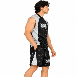 Ensemble de luxe imprimé strass sans manches, chemise et short, style gothique streetwear, tenue athlétique deux pièces, débardeur personnalisé OEM - Product Image 2